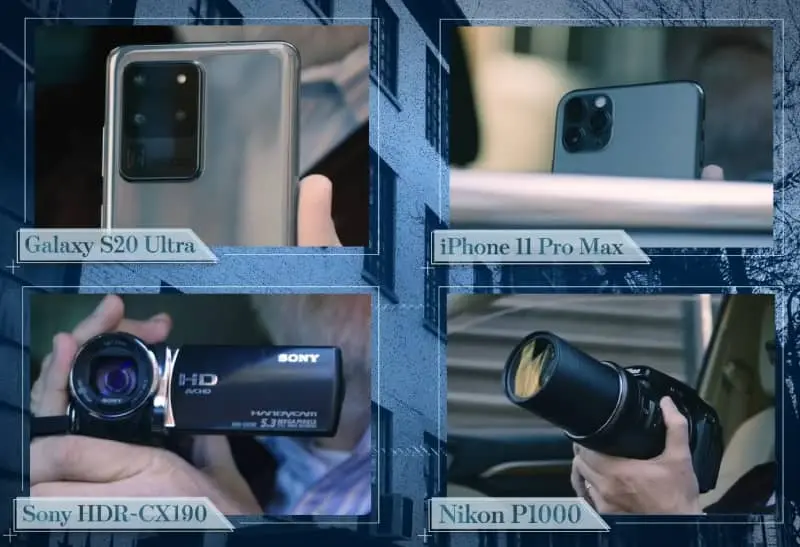 Comparatif Samsung S20 Ultra vs iPhone11 Pro Max, caméscope Sony, Nikon CoolPix P1000 