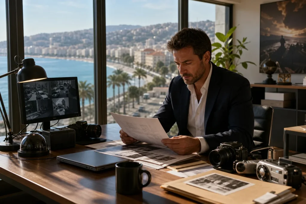 Détective privé à Nice recherchant des preuves et indices professionnels
