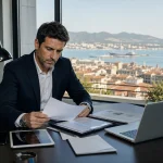 Détective privé à Toulon analysant des dossiers confidentiels