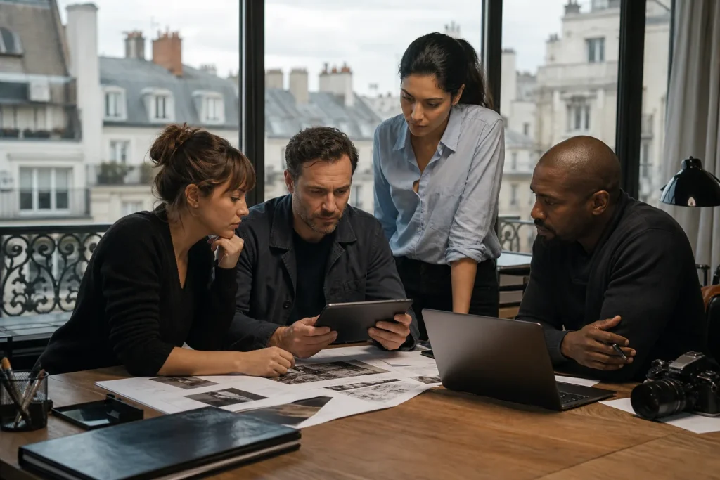 Détective privé en France enquête avec loupe et dossiers professionnels