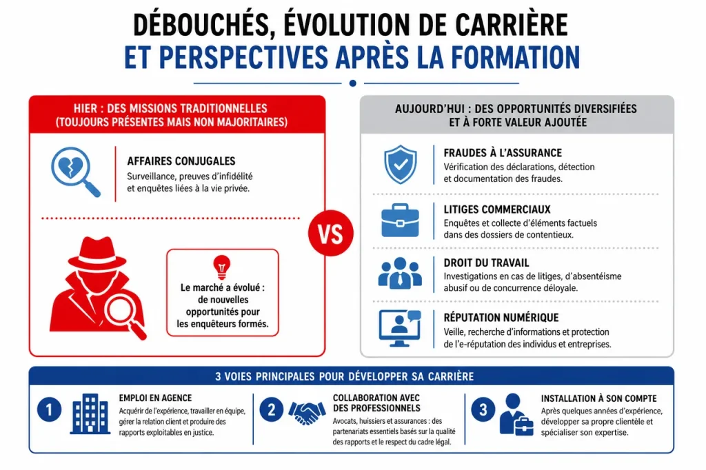 Débouchés, évolution de carrière et perspectives après la formation de détective privé