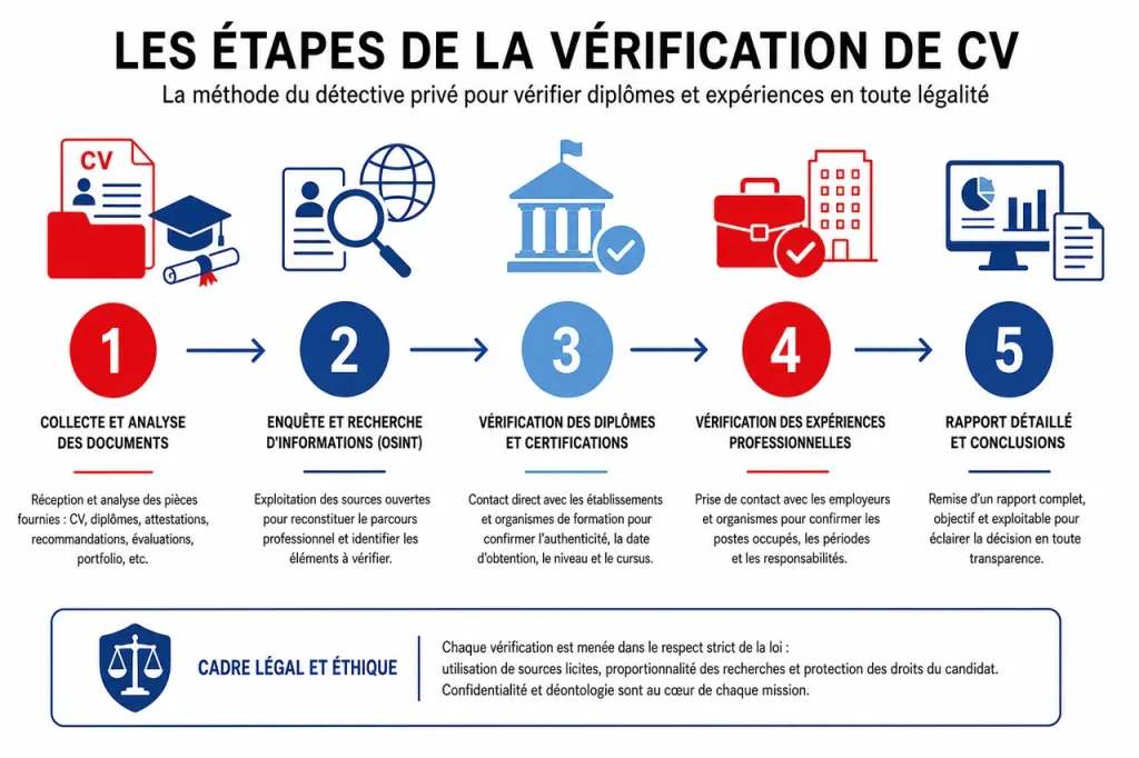 Méthodes et étapes de la vérification de CV par un détective privé
